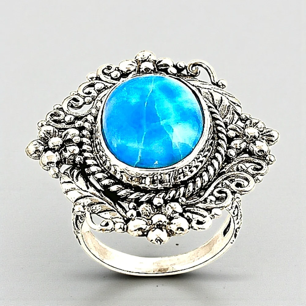 Sterling Silver 13.15 ctw Larimar Ring Artisan Created - Picture 3 of 6